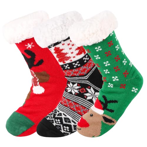 JOFONY Weihnachten Kuschelsocken,3 Paar Dicke Hüttensocken für...