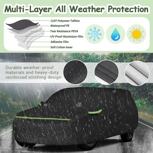 Image of for VW Atlas /Cross Sport (2017-2023) Waterproof Car Cover, 6 Layers 210T Sun Rain UV Dust Snow Protection Outdoor Atlas Full Car Cover with Windproof Gust Strap and Zipper Door-Black
