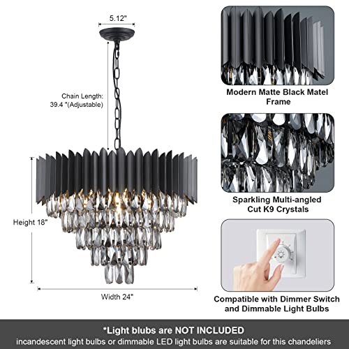A Axilixi Black Crystal Chandeliers,Contemporary 24'' Modern Ceiling Lights Fixtures Flush Mount Pendant Light 12 Lights 5-Tiers K9 Large Hanging Lamp For Entryway Dinning Room Living Room Bedroom #TOP2
