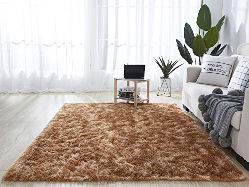 HETOOSHI alfombras mullidas de Interior súper Suaves y mullidas de Terciopelo Linda Alfombra de Dormitorio mullidaAdecuado para salón Dormitorio baño sofá Silla cojín (marrón, 120 x 160 cm)