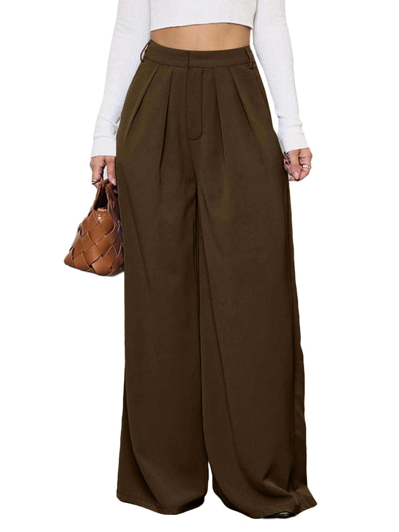 【INCHANT ME】Lip Pocket High Waist Long Slacks NIMIN Womens Business Casual Pants High Waisted Straight Leg