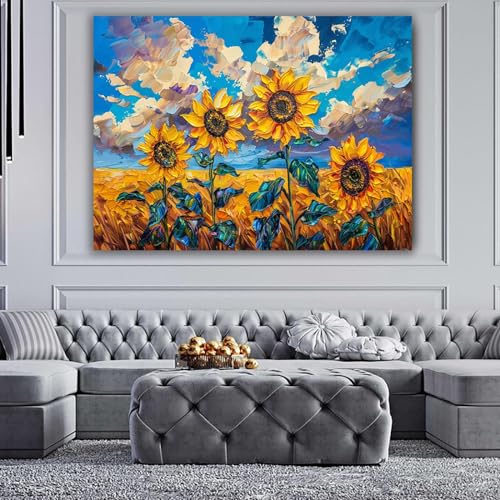 Tableau paysage de tournesol 80x120cm sans cadre impression haute definition