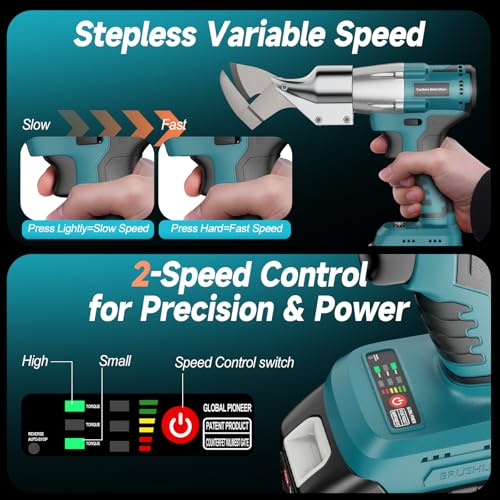 Yofuly Akku Blechschere Kompatibel mit Makita 18V Akku, 2 * 4000mAh Akkus Blechschere Elektrisch, 360° Drehbarer Kopf, Bürstenlose Elektro Metallschere Akku Schere für Bleche, PVC, Aluminium