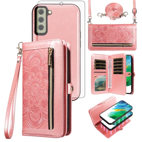 Housse Samsung S21 FE 5G portefeuille fermeture éclair et protection écran verre