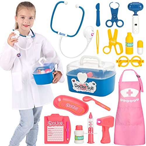 Hapgo Doctor Kit for Kids, Pretend Play Doctor Toys, Medical Kit with Stethoscope Doctor Costume Nurse Apron, Educational Toys Doctor Playset for Kids Girls Boys 3 4 5 6 7 8 9 Years Old