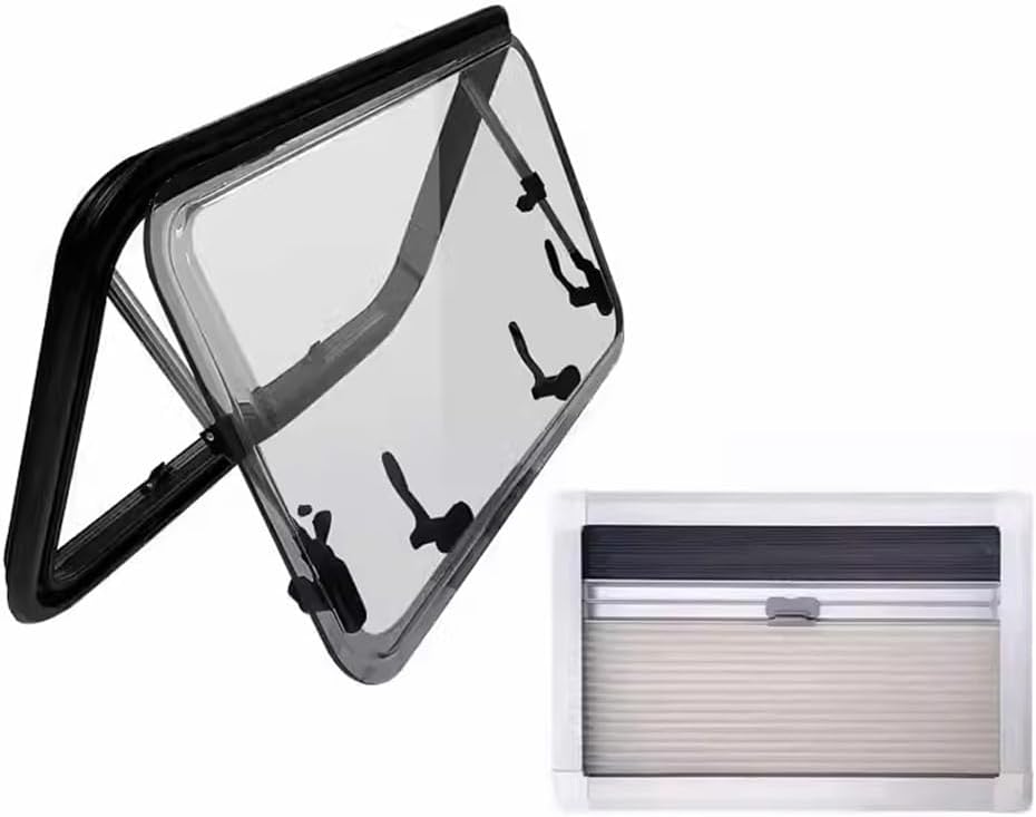Rounded Corner Vent Hatch Side Window 70° Applicable Wall Thickness 25-35mm Push-Out Window with Sun Shades and Screens,1100x500mm