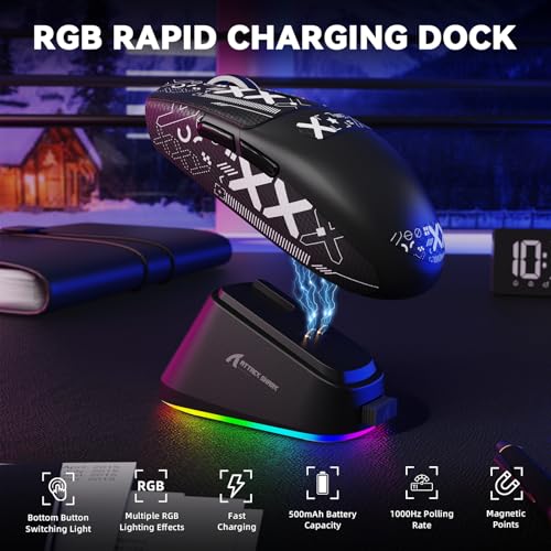 Image of ATTACK SHARK G3 Pro Wireless Gaming Mouse with Magnetic Charging Dock,Black | PixArt PAW3311 Gaming Sensor,BT /2.4G Wireless /Wired Gaming Mouse,25K DPI,Tape,59g Ultra-Lightweight Gamer Mice for PC /Win /Mac