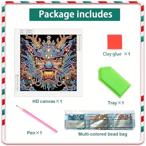 Image of Tontut Diamond Painting Kit for Adult Beginners, Chinese Dragon 5D Special Diamond DIY Crystal Rhinestone Crafts for Home Wall Decoration
