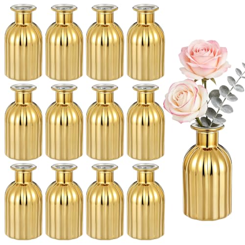 Gold Bud Vases Set of 12, Small Glass Vases for...