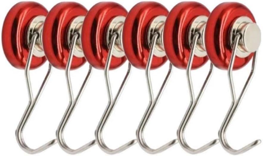 Magnetic Hooks, Heavy Duty Magnet Hooks, Long Magnetic Hooks for Hanging Strong Magnetic Hanger for Cruise Cabins, Towel, Grill, Kitchen, Garage, Colorful,Pack of 6 (Red,XL)
