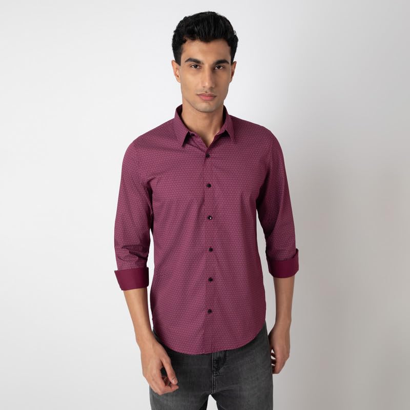 Image of MARK & ALBERT Men's Printed Full Sleeves Regular Fit Shirt Blue | 100% Cotton Stretchable Fabric