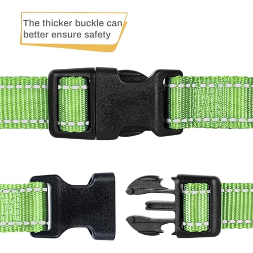 Image of HEELE Dog Collar, Reflective Dog Collar, Soft Neoprene Padded Breathable Nylon Pet Collar Adjustable for Small Dogs, Grass Green, S(10.23-14.96 inch)