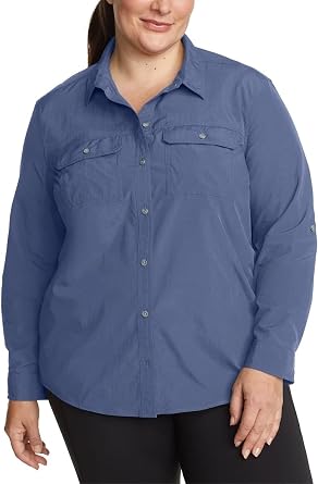 Eddie Bauer Womens Lightweight Long Sleeve Ripstop Mountain Shirt (US, Alpha, Medium, Regular, Regular, Blue Bird)