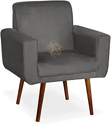 Vit Decor Poltrona Bege Anitta Design Cubo Minimalista com Pés de Madeira Estilo Retrô - Cadeira de Leitura, Decoração para Sala Compacta e Home Office - 88cm Altura x 73cm Largura (Cinza Escuro)