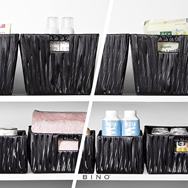 BINO 2 Pack Woven Resin Basket Organizer - Shelf Organizer with Built-in Carry Handles (Black, 2PK - M)