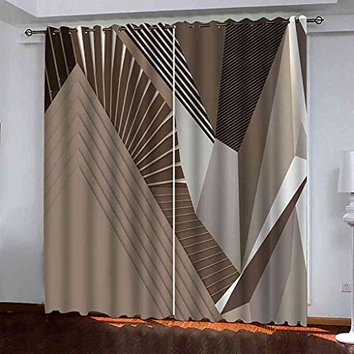STWREO Rideaux Occultant À Œillets Imprimé géométrique Marron 200x214cm Rideau Isolant Thermique Rideaux À Oeillets Design Moderne Rideaux De Chambre Adulte Décoratif, 2 Pièces Cover