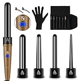 Natalie Styx Satin Wave 5-in-1 Curling Iron and Wand Set - Professional Salon-Grade Tool with Interchangeable Ceramic Tourmaline Barrels, Heat Protectant Glove and Thermal Travel Bag