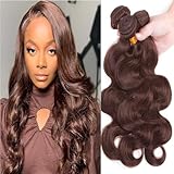 Bamilala Brazilian Chocolate Brown Human Hair Bundles 10 12 14 Inch Body Wave Bundles Human Hair 12A Unprocessed Virgin Hair Weave 3 Bundles Human Hair Chocolate Brown 4# Color