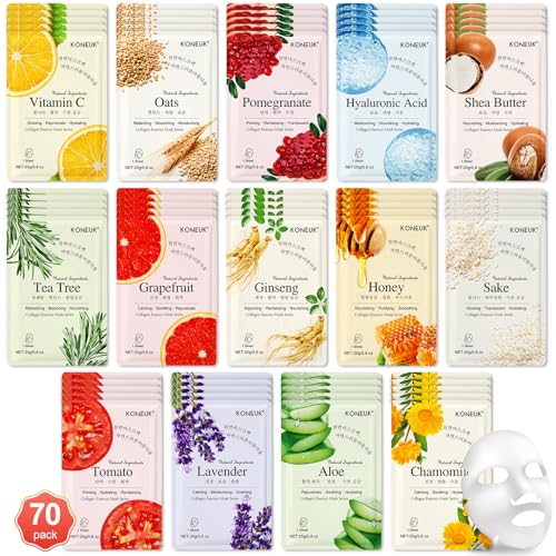Image of 70 Pack Sheet Face Masks Skincare, Hydrating Facial Mask for Dry Oily Skin