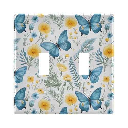 UMIRIKO Blue Butterfly Floewr Spring Light Switch Cover Plate Covers Decorative Double Toggle Home Decor 202b3299