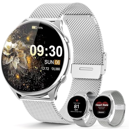 elfofle Reloj Inteligente Mujer con Llamadas, 1,39 Pulgadas Pantalla Táctil, IP67, Resistente al Agua con 120 Deportes SpO2, Ciclo Menstrual, Monitor de sueño,Smartwatch para Android iOS (Plateado)