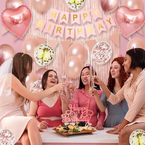 Image of Rose Gold Birthday Decorations For Girls, Birthday Birthday Balloons Set