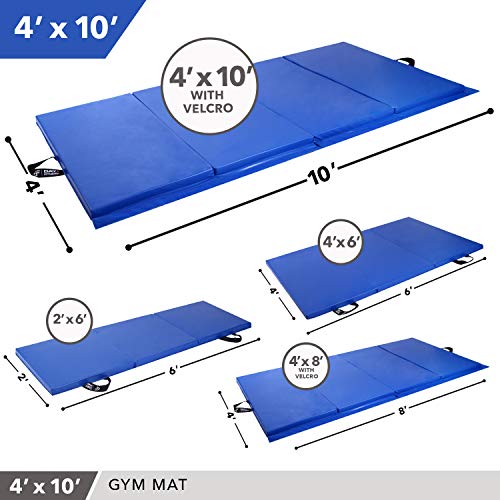 Day 1 Fitness Folding Gymnastics Gym Mat, Royal Blue, 4'x10'