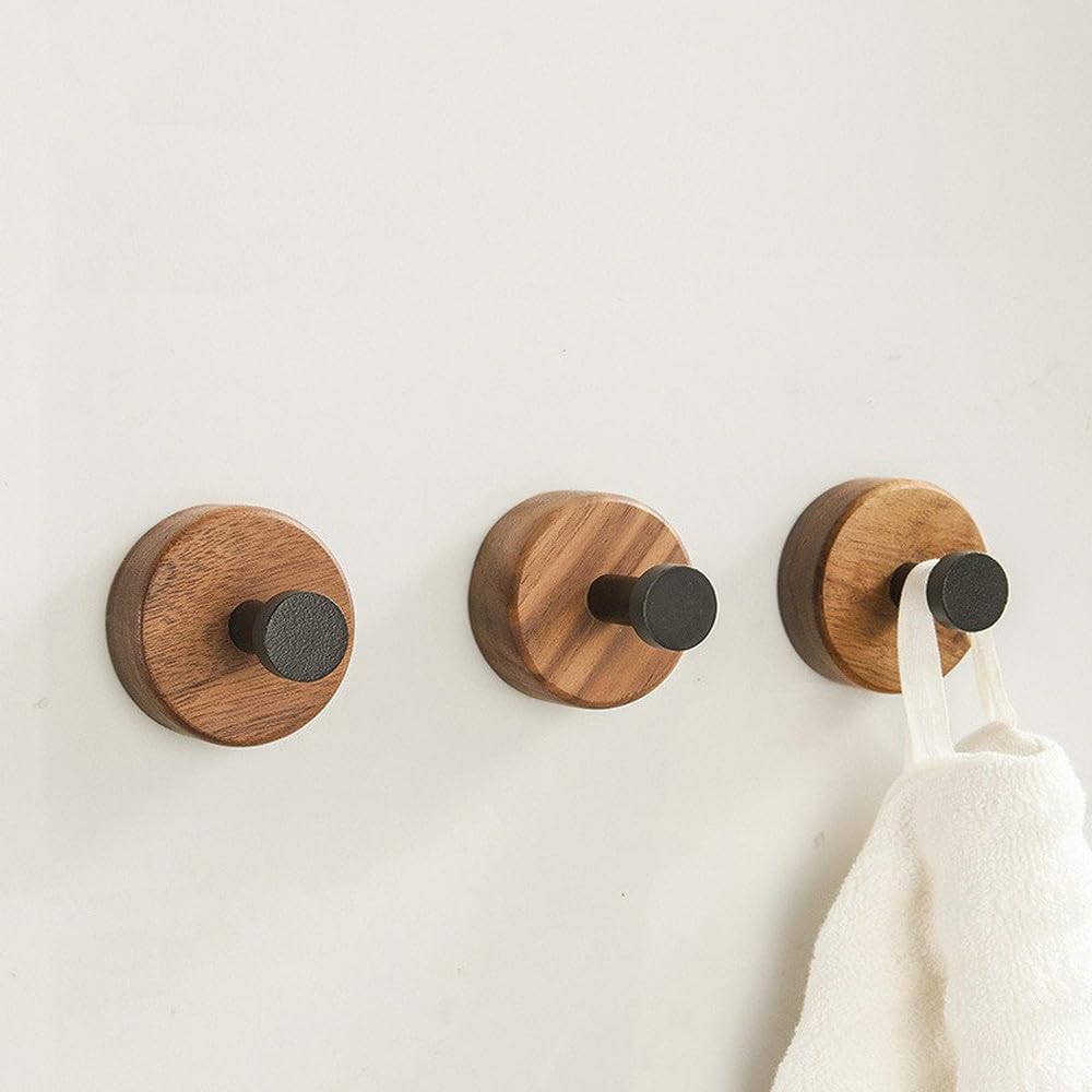 Gancho de aluminio espacial de madera, ganchos para batas de oro blanco y negro, gancho para ropa, colgador de ropa montado en la pared, estante para gancho de puerta, 5 piezas estilo C, 1