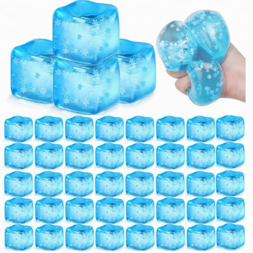 Image of Gemscream Stress Cube Bulk Slow Rising Ice Cube Stress Ball Sensory Squeeze Cubes Halloween Goodie Bag Stuffing for Adult Birthday Gift Anxiety Relief Party Favors(48 Pcs,Blue)