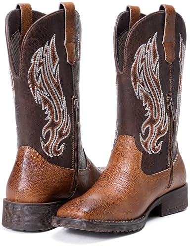 Image of Jousen Cowboy Boots for Men Embroidery Men's Western Boots Retro Square Toe Mens Boot Botas Vaqueras Para Hombre