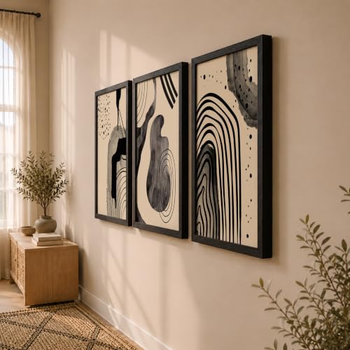Image of NoWorries Abstract Line Art Wall Decor | Set of 3 Framed Paintings for Home Decoration | Minimalist Wall Art for Living Room, Bedroom, Office & Cafe | Modern Prints (Theme: Abstract, Pattern: Line Art) ( Art-6, 17x25inch)