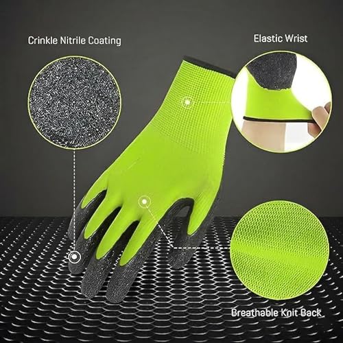Image of Multipurpose Nylon Anti Cut PU Nitrile Coating Work Safety Gloves Black-Green Pair 1
