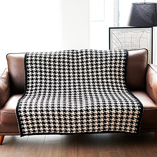 Houndstooth Throw Blanket, Mid-Weight (3 Pounds), Plush Knit Throw, Soft And Cozy, For Bed And Couch, White And Black, 60" X 50" #TOP2