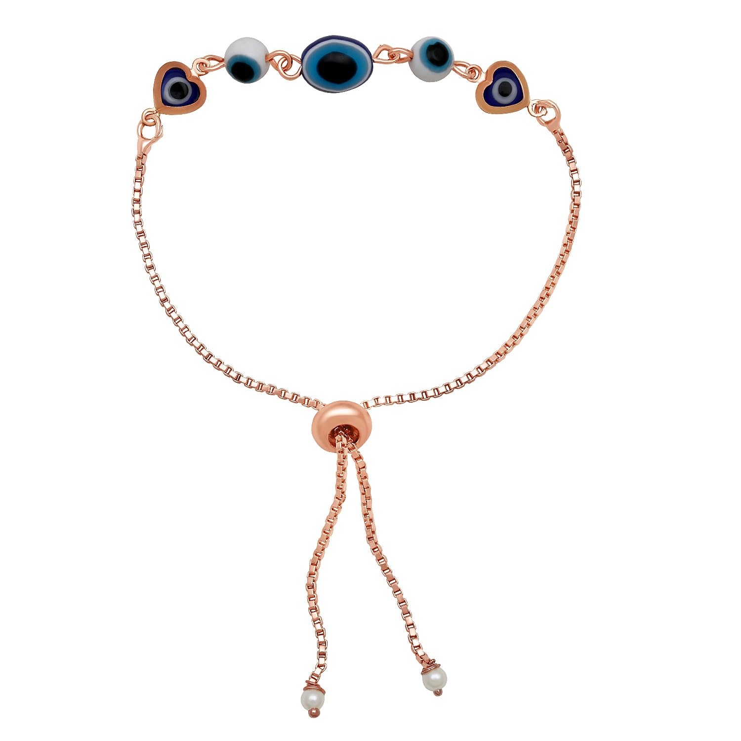 Mahi Rose Gold Plated Plated Evil Eye & Heart Beaded Adjustable Bracelet for Women (BR1101029Z) (B0CH8PBX3X) Amazon Price History, Amazon Price Tracker