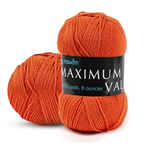 Image of Mary Maxim Maximum Value Acrylic Yarn for Crocheting and Knitting, Soft Worsted Weight Orange Yarn 4, Ideal for Blankets, Sweaters, Hats, and Scarves, 8 oz Skein (474 Yds), Pumpkin - 1 Skein