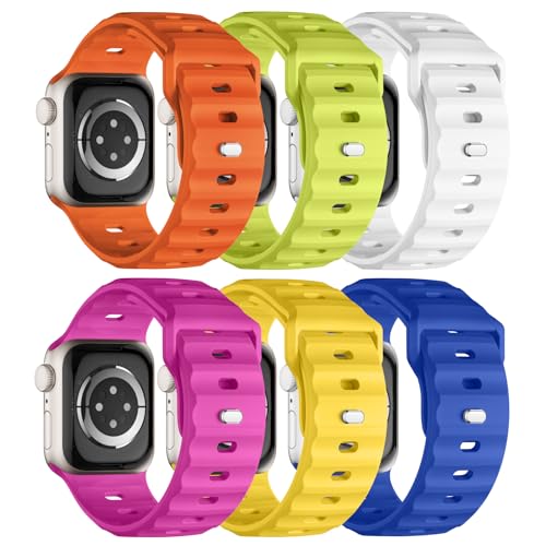 Image of Sport Bands 6-Pack Compatible with Apple Watch Ultra 3 /2 Band 49mm 46mm 45mm 44mm 42mm, Wide Soft Silicone Wristbands Waterproof Strap Men for iWatch Series 11 10 9 8 7 6 5 4 3 SE Ultra