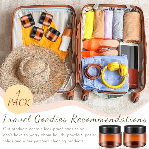 Image of Patelai 4 Pcs Plastic Jars Wide Mouth with Lids,4 Ounce,Amber | Travel Size for Creams Oils, Clear Round Storage Cosmetics Containers, Leak Proof Screw on Lids for Makeup Beauty DIY