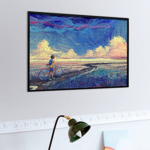 Houten puzzel 500 PCS voor volwassenen en kinderen, jongen op fiets abstracte anime landschap moeilijke uitdaging… - Image 6