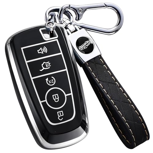 Key Fob Cover for Ford - Premium Soft TPU Shell Full Protection Case with Keychain, Fits Explorer Expedition Escape Bronco Mustang F150 F250 F350 Maverick Ranger Fusion Lincoln, Black 5-Button