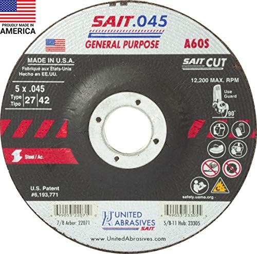 United Abrasives-SAIT 22071 A60S General Purpose Cut-Off Wheels (Type 27/Type 42 Depressed Center) 5" x .045" x 7/8", 50-Pack