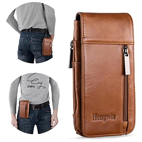 Hengwin leather phone case for iPhone 14 Pro max, phone belt case for iPhone 13 12 11 Pro Max, 14 8 7 6s Plus, belt clip case Samsung Galaxy S22 Ultra S21 FE 5G S20+ S10+ S9+ (Brown) Cover