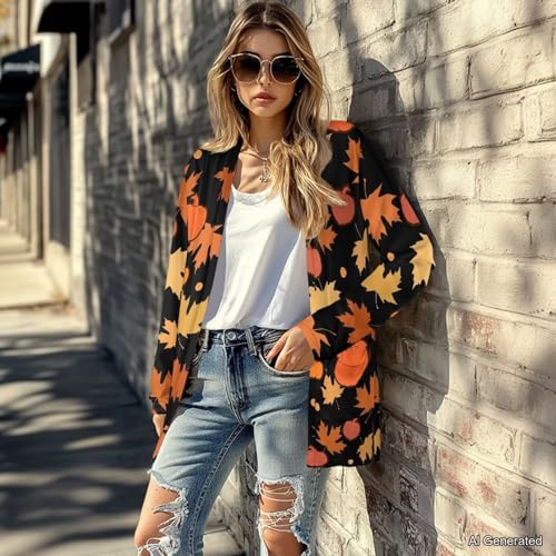Image of Women's Lightweight Cardigans with Pockets Trendy Long Sleeve Open Front Cardigan Casual Tops Jackets Fall Oufits S-2XL