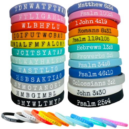 Truthful Lips WWJD Memory Verse Rubber Bracelets - 12 Pack - Memorize the Verse with the 1st letter of each word (Small (6in))