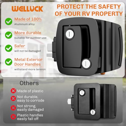Image of WELLUCK RV Door Lock Replacement with Paddle Deadbolt, 100% Metal Camper Door Latch Handle Lock, RV Entry Door Lock for Camper Horse Travel Trailer Cargo Hauler