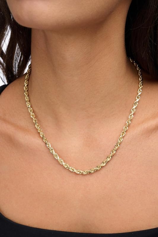 10K Real Gold Rope Chain Necklace for Men and Women - Cadena de Oro para Hombres y Mujeres - (10k - 5mm - 18 Inch) - Image 2