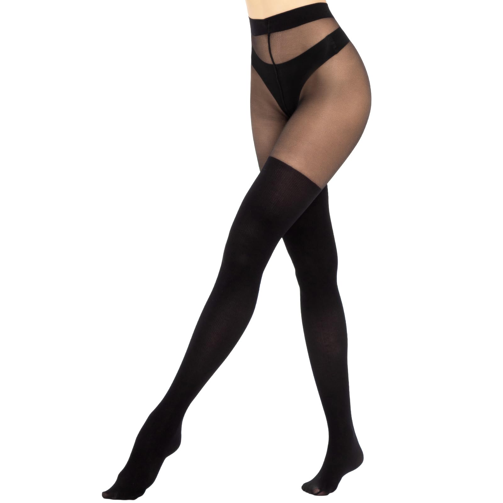 MANZI Mock Thigh High Look Tights Suspender Plain Curves Hold Up Stockings M-L