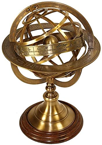 RedSkyTrader Brass Antique Finish Armillary Celestial Globe with Zodiac Engravings
