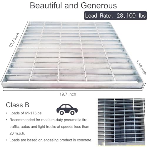 Image of Galvanized Steel Drain Grate, Driveway Channel Cover 20x20 in
