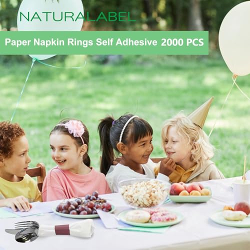 Image of NATURALABEL Self-Adhesive Napkin Bands for Wrapping Silverware - Pack of 2,000, for Family Reunion, Birthday Party, Wedding, Celebration (Burgundy)