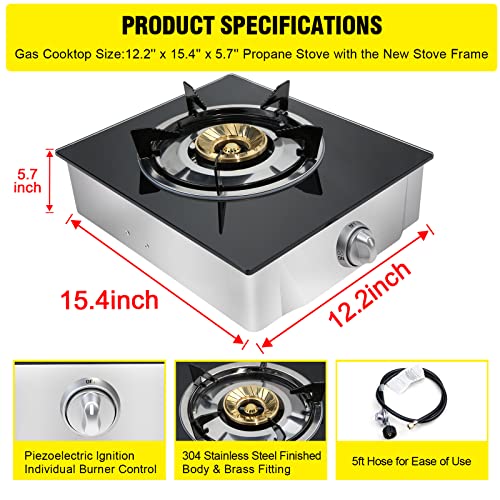 Propane Gas Cooktop 1 Burners Gas Stove portable gas stove Tempered Glass Single Burners Stove